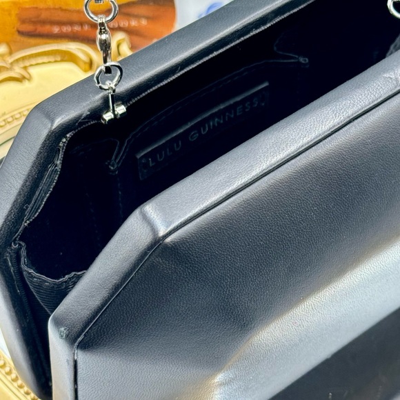 🆕 LULU GUINNESS 🧿 NWOT Black Leather Gem Clutch on a Chain - Picture 15 of 16